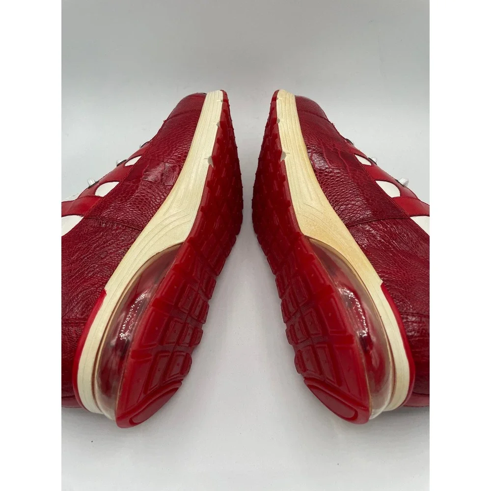 Belvedere Kevin Mens 9 White Red Genuine Ostrich Leg‎ Leather High Top Sneakers